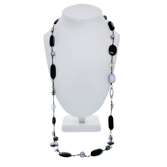 Silpada Sterling Silver 925 Hematite Pearl Chalcedony Beaded Necklace 36" N1796 - Picture 2 of 5